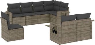 vidaXL Set De Sof&aacute;s De Jard&iacute;n 8 Pzas Y Cojines Rat&aacute;n Sint&eacute;tico Gris Vidaxl