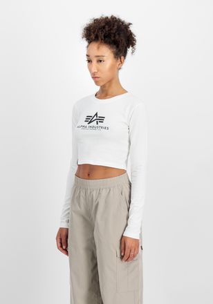 Alpha Industries Sweater ALPHA INDUSTRIES Basic Cropped Longsleeve W, Damen, Gr. L, weiss (wei&szlig;), Obermaterial: 95% Baumwolle, 5% Elastan, slim fit, Sweatshirts Sweate