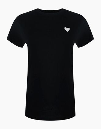 Love Moschino Womens Love Moschino Small White Heart Logo Black T-Shirt - Size: 18/16