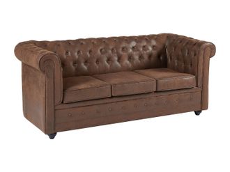 Vente-Unique Sof&aacute; cama de 3 plazas en microfibra con aspecto de cuero envejecido CHESTERFIELD