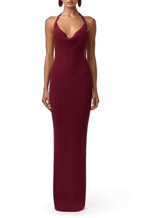 Naked Wardrobe Knit Halter Maxi Dress in Sangria at Nordstrom, Size X-Small