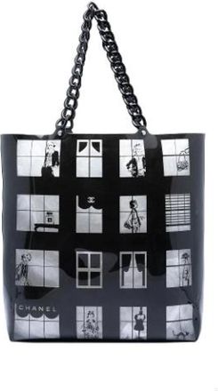 Chanel Pre-owned Printed Vinyl Tote Bag - Dames - Vintage Shopper - Zwart - ONE Size - Vintage