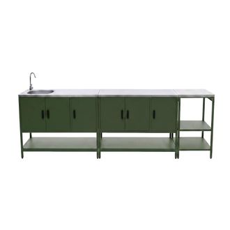 Sweeek Cocina exterior 2 m&oacute;dulos de acero inoxidable, verde