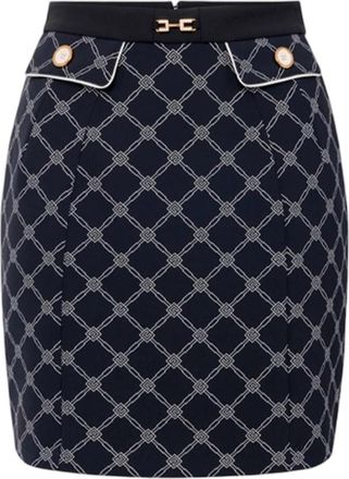 Elisabetta Franchi Diamond Print Mini Rok - Dames - Korte rokken - Zwart - S - Polyester - Rokken