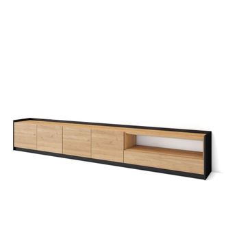 Skraut Home Mueble tv efecto madera roble y negro 310x37x50cm