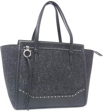 Ferragamo Black Felt Leather Handbag Shoulder Bag Tote Bag (Pre-Owned)