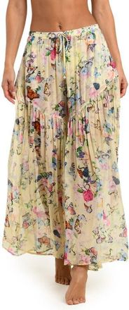 L'agence Garden Butterflies Wide Leg Cover-Up Pants in Yellow Multi at Nordstrom, Size X-Large