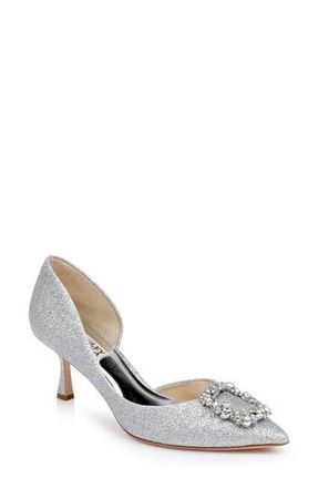 Badgley Mischka Fabia Embellished Pointed Toe Pump in Silver Textile at Nordstrom Rack, Size 5.5