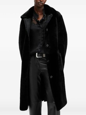 AllSaints Serra buttoned leather coat - Zwart