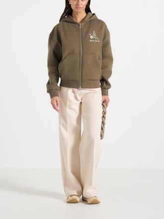 Mani&egrave;re De Voir Unisex Floral Eiffel Zip Hoodie in Olive at Nordstrom, Size X-Small