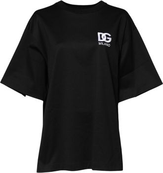 Dolce & Gabbana Black Cotton DG Logo Embroidery Top Mens T-shirt