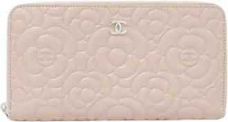 Chanel Pre-owned Satin Finish Goat Long Wallet - Dames - Vintage Accessoires - Beige - ONE Size - Leer - Vintage