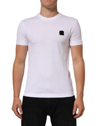Dolce & Gabbana White Cotton Logo Patch Crew Neck Mens T-shirt