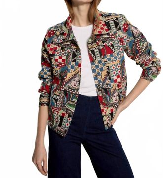 Papillon Playing Card Short Tapestry Jacket In Red