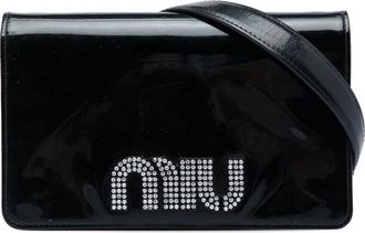 Miu Miu Pre-owned Miu Miu Patent Crystal Embellished Logo Wallet On Chain Ladies CPREFPNC0A888DLX
