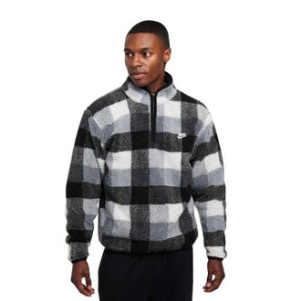 Nike Mens Winterized Plaid Mock Neck Fleece Top (Black/White) - Size X-Small
