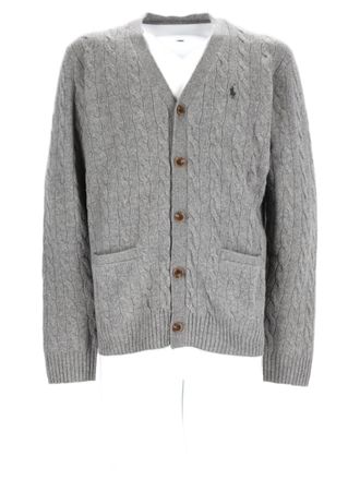 Polo Ralph Lauren Grey Cable-Knit V-Neck Wool-Cashmere Cardigan