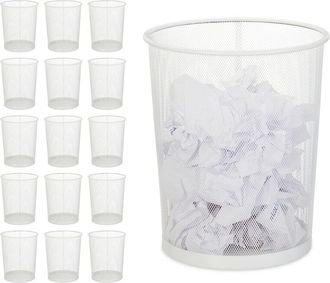 Relaxdays Set 16 Papeleras De Metal Enrejado, Cubo Papeles Dormitorio, Sin Tapa, Cesto Residuos Pl&aacute;stico, 35 X 29,5 Cm, Blanco