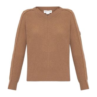 Victoria Beckham V-neck Knitwear, female, Beige, Size: M Wool Sweater