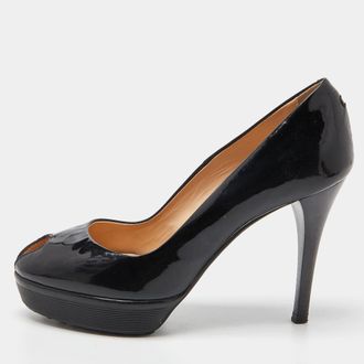Tod's Tods Black Patent Leather Peep Toe Pumps