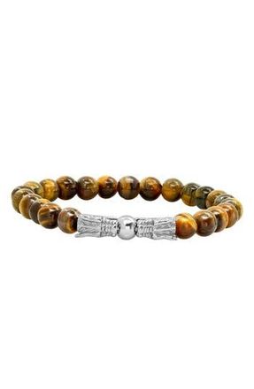 Steeltime Mens Stainless Steel Tigers Eye Beaded Dragon Bracelet in Brown at Nordstrom Rack