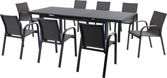 Vente-Unique Comedor de jard&iacute;n de aluminio: Mesa extensible L.180/240 cm y 8 sillones - Antracita - ZEYVA de MYLIA