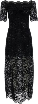 Paco Rabanne Black Scalloped Floral Lace Midi Dress
