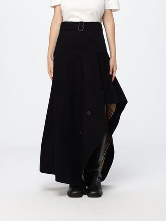 Burberry High-Waisted Asymmetric Long Cotton Skirt with Belt
