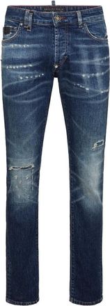 Philipp Plein Jeans, Heren, Blauw, W33, Katoen, 5-Pocket Super Straight Cut Jeans