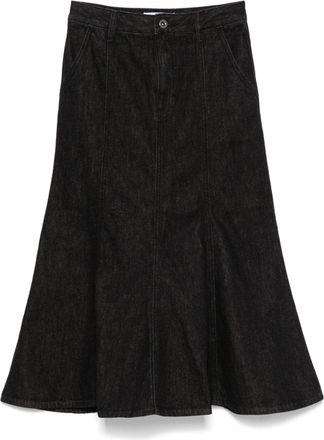 Self Portrait flared midi skirt - women - Cotton/Cotton/Polyester - 10 - Black