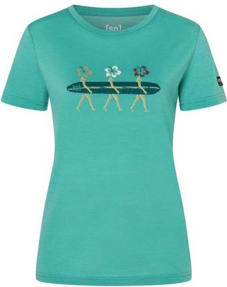 super.natural Surfing Flowers Tee Merinoshirt f&uuml;r Damen | gr&uuml;n/ various