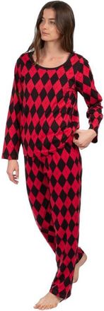 Leveret Womens Loose Fit Cotton Matching Family Holiday Pajamas, Classic & Geometric Patterns in Argyle Black & Red at Nordstrom, Size X-Large
