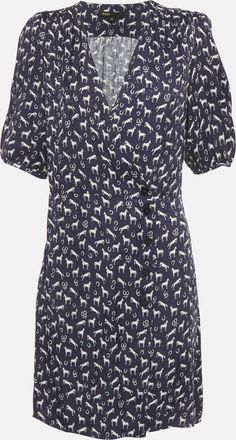 Maje Navy Blue Horse Print Jacquard Mini Wrap Dress
