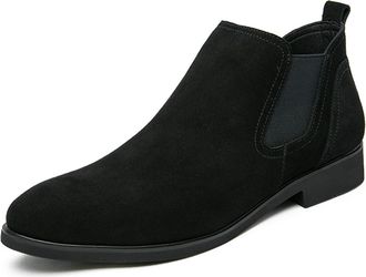 Generic Mens Chelsea Boot Round Toe Solid Color Simple Suede Vamp Slip On Waterproof Anti-slip Non Work Dress Slip On(Black,7.5 UK)