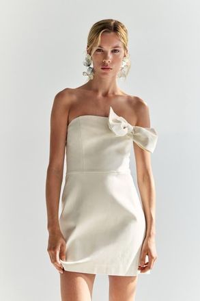 H&M Bow-detail Bandeau Dress in Ivory at Nordstrom, Size X-Small
