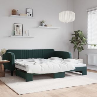 vidaXL Sof&aacute; Cama Nido Terciopelo Verde Oscuro 100x200 Cm Vidaxl