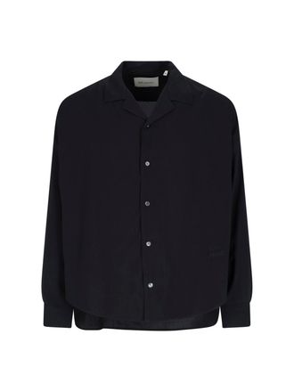 Ami Black Bowling Collar Viscose Logo Shirt