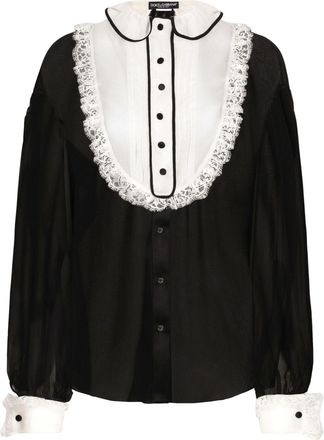 Dolce & Gabbana bib-collar silk-blend shirt - women - Silk/Polyamide/Cotton - 48 - Black