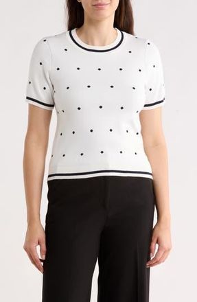 Adrianna Papell Short Sleeve Jacquard Sweater in Ivory/Navy Dot at Nordstrom Rack, Size X-Small