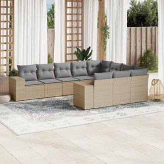 vidaXL Juego De Sof&aacute;s Jard&iacute;n Con Cojines Beige 10 Pzas Rat&aacute;n Sint&eacute;tico Vidaxl