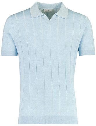Thomas Maine Poloshirt Thomas Maine lichtblauw V-hals merinowol strepen