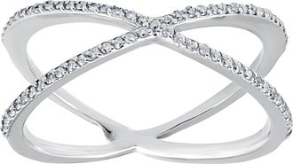 Pompeii3 1/5CT 10K White Gold Round Diamond Crossover Cocktail Fashion Statement X Ring