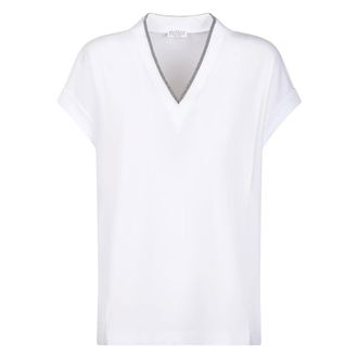 Brunello Cucinelli Brunello Cucinelli, V-neck Knitwear, female, White, Size: XL V-neck T-Shirt