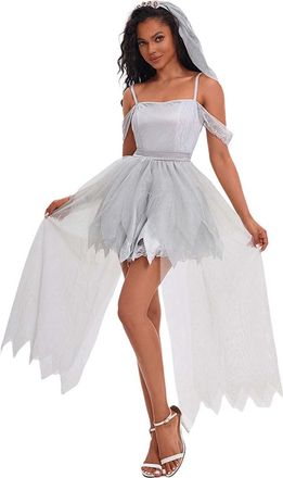 Generic Halloween Costume Halloween Costume Bride Dress White Bloody Dress (White, XL)