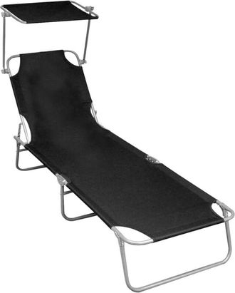 vidaXL Tumbona Plegable Con Toldo De Aluminio Negra Vidaxl