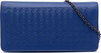 Bottega Veneta Pre-owned Womens Nappa Intercciato Flap Wallet On Chain - Purple Leather - One Size