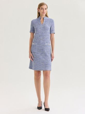 Misook Melange Tweed Knit Shift Dress in Aegean Blue/biscotti at Nordstrom, Size Xx-Large