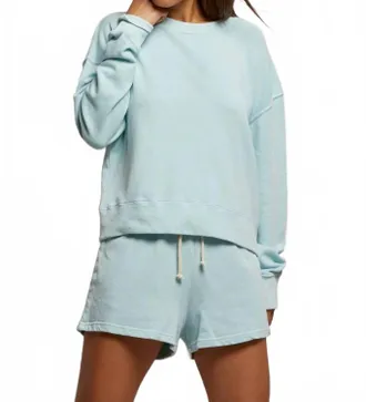 perfectwhitetee Layla French Terry Sweatshort In Iced Aqua