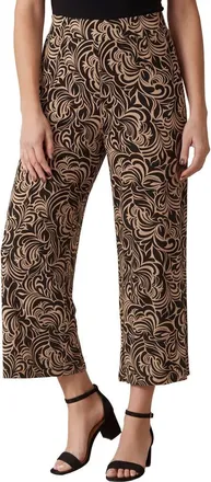 Jessica London Everyday Stretch Knit Wide Leg Crop Pant in Black Khaki Scroll at Nordstrom, Size 24