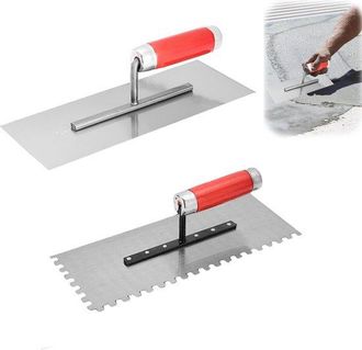 OEM Juego De 2 Llanas De Acero Inoxidable, Llana Alisadora, Con Mango De Pl&aacute;stico Bicolor, Para Hormig&oacute;n, Cemento, Paneles De Yeso, Yeso, Plateado